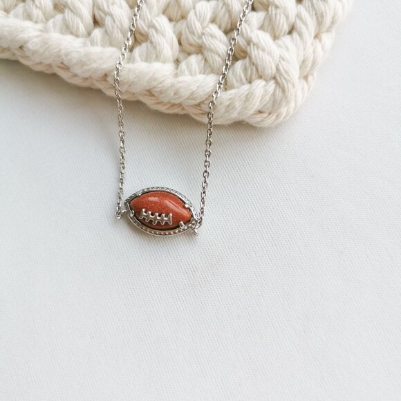 Authentic Kendra Scott Football Silver Orange Goldstone Short Pendant Necklace - Picture 2 of 4